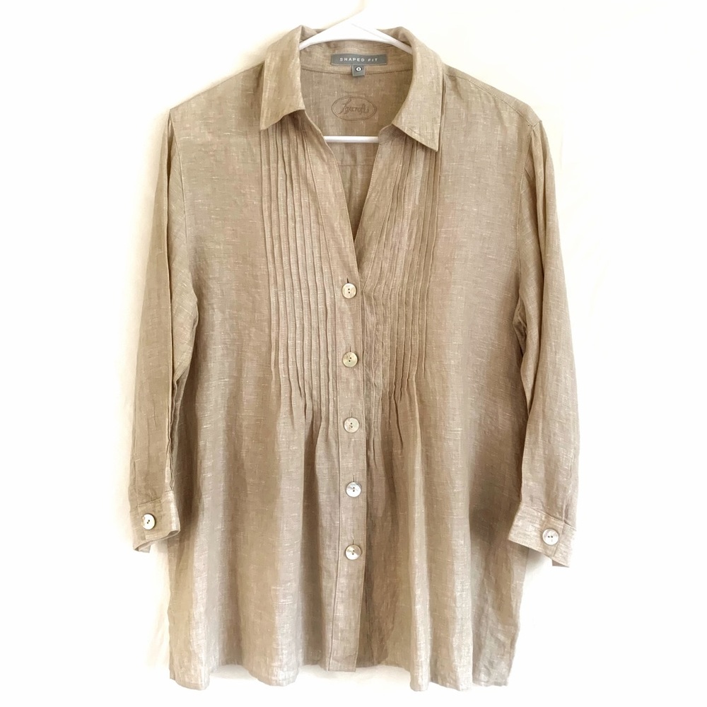 Foxcroft Shape Fit Button Front Linen Tunic/Top Sz 8